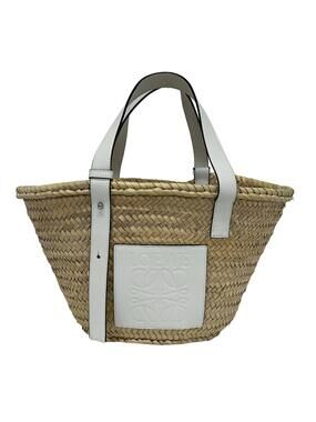 Loewe Basket Medium Beige White Straw #340603L70B